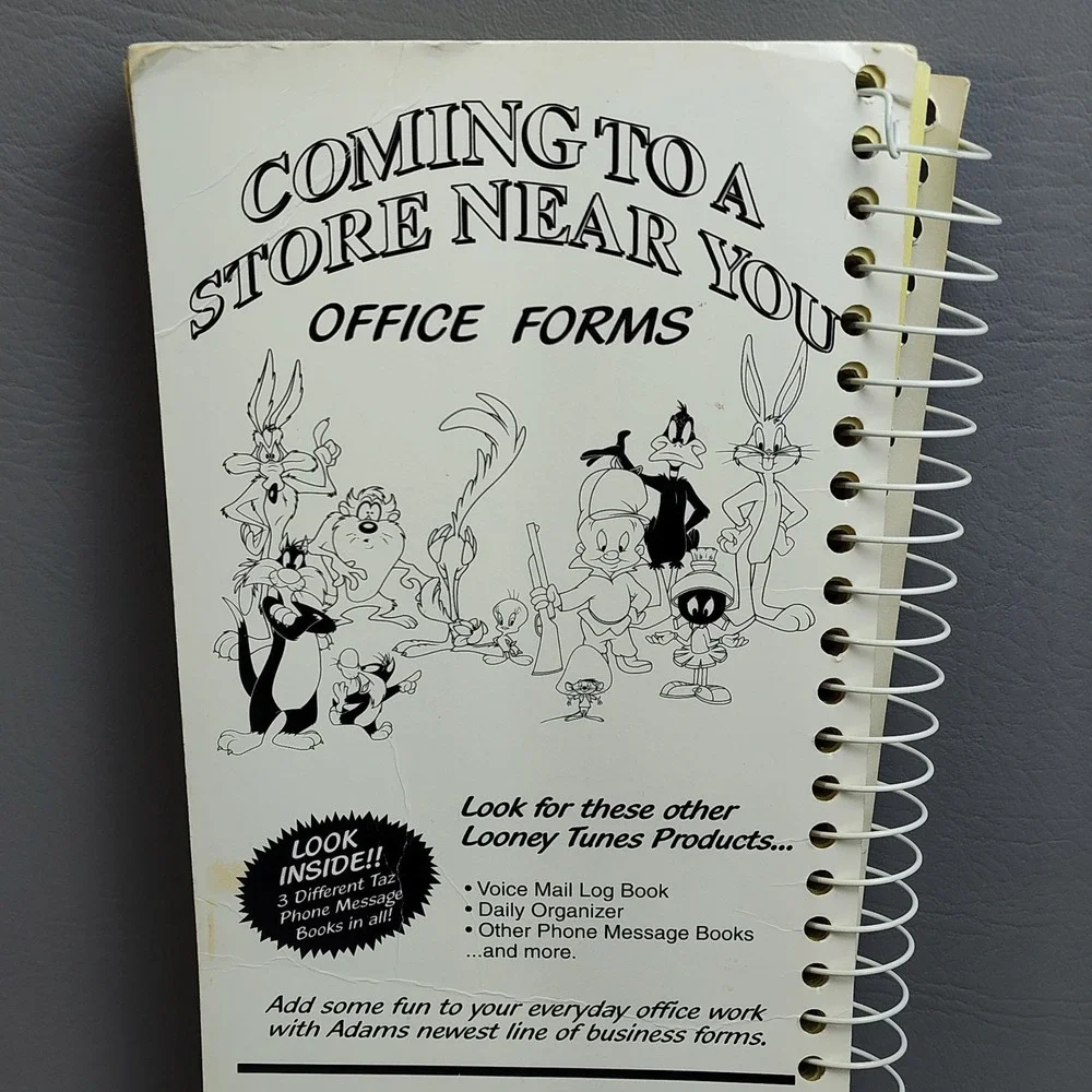 Vintage Looney Tunes Taz Phone Message Book 1997 Carbon Paper‎ Tasmanian Devil